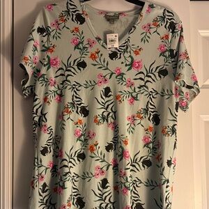 Style & Co. Floral Short Sleeve Top - Pink, Orange, Black on Green size 3X